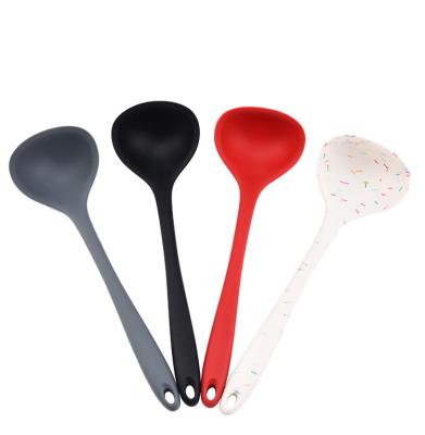 China Sustainable Biodegradable Spoon Premium Kitchen Organizer Silicon Ladle Plastic Round Non Stick Soup Silicone for sale