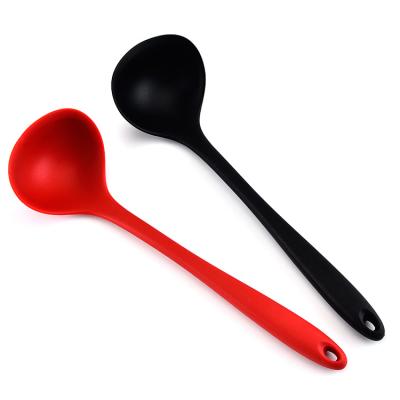 China Kitchen Viable Red Heat Resistant Handle Round Silicone Cooking Spoon Soup Pouches for sale