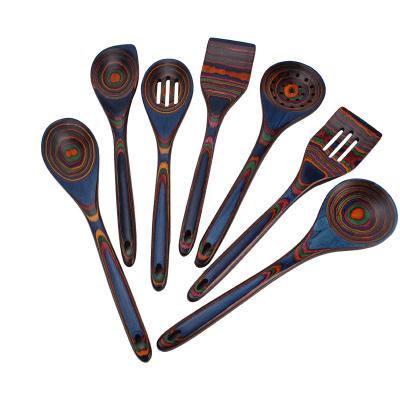 China Viable Color Wooden Utensils 7 Pieces Set Pakka Kitchen Tableware Wooden Kitchen Tool Luxury Cookware Set for sale