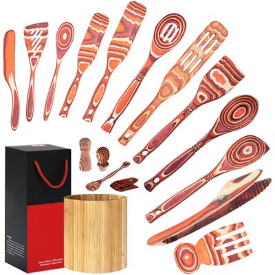 China Viable Custom Wholesale Kitchen Accessories Wooden Pakkawood Cookware Set for sale