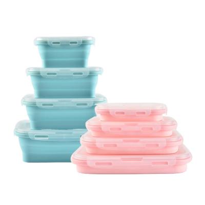 China Heatable 3 and 4 Pcs Set Food Grade Silicone Lunch Box Durable and Convenient Folding Lunch Box Food Storage Containers with Lid for sale