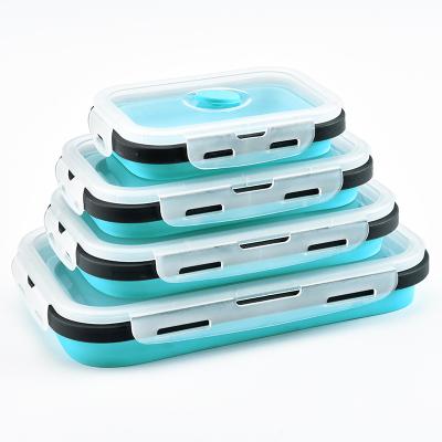 China 4 Pcs Heatable Eco-Friendly Reusable Silicone Collapsible Collapsible Bento Food Storage Snack Container Set With Lids for sale