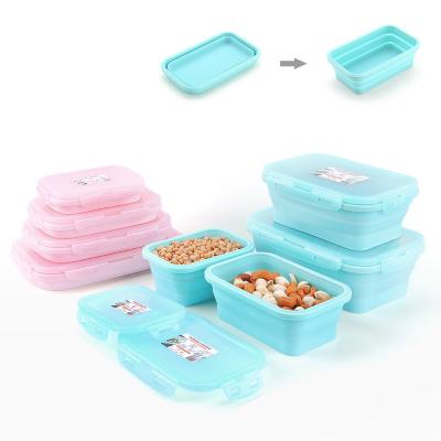 China Food Storage Container Bento Boxes Silicon Collapsible Lunch Heatable Preservation Sealed Cool Collapsible Box for sale