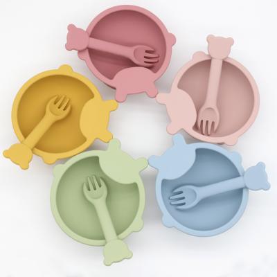 China Sustainable Baby Food Supplement Suction Dish Bowl Set Cartoon Food Grade Spoon Bowl Tow-piece Set Children's Gift Non-Slip Tableware for sale