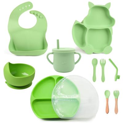 China BPA Free BPA Free Eco-Friendly Feeding Bib Bowl Dish Tableware Silicone Baby Feeding Set for sale