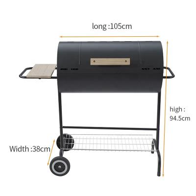 China Easily Assembled Charcoal Barrel Drum Smoker Grill with Side Cutout Tray for Picnic Patio Outdoor Backyard 105*38*94.5cm for sale