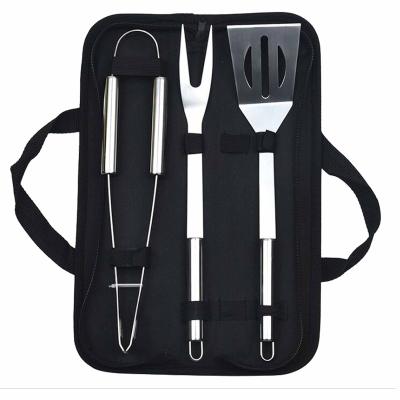 China Thermal Resistance 3Pieces BBQ Tool Kit Heavy Duty Stainless Steel BBQ Set Grill BBQ Accessories Set for sale