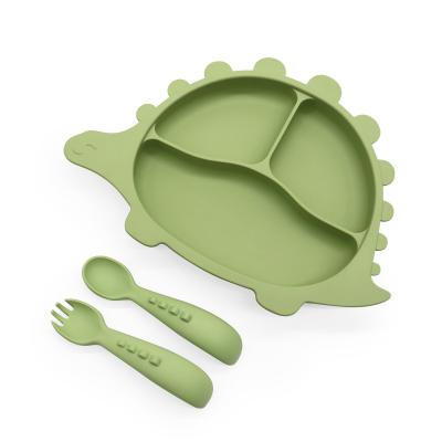 China American Style Baby dinosaur silicone plate &spoon & fork 3-piece set for sale