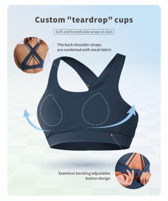 China Breathable Unique Design Stretchy Yoga Fitness Mesh Criss-Cross Padded Sports Bra Removable Back Cups Bra Best Adjustable For Running for sale