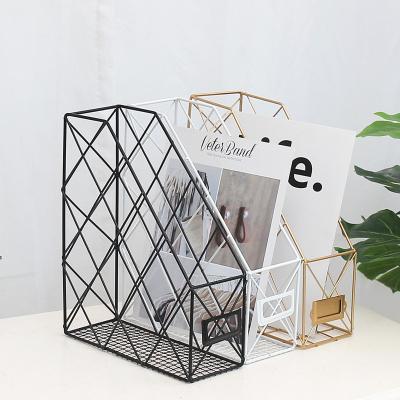 China Durable Amazon Hot sell Nordic Wrought metal Desktop File Book Storage Box Organizer Office Desk Study Bedroom Creative Shelf Rack for sale