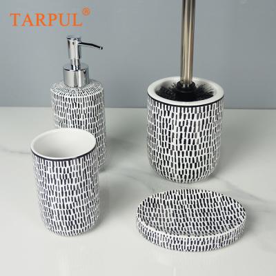 China Sustainable Ceramic Tarpul 5pcs Tumbler Soap Dispenser Toothbrush Holder Bath Accessories Bathroom Sets for sale