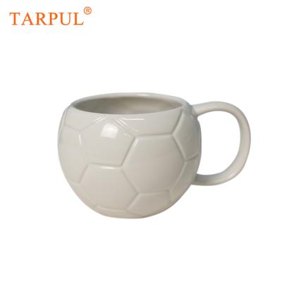 China Tarpul Disposable Ceramic Mug In The Shape Of Soccer Cup Ceramic White Coffee Mug for sale