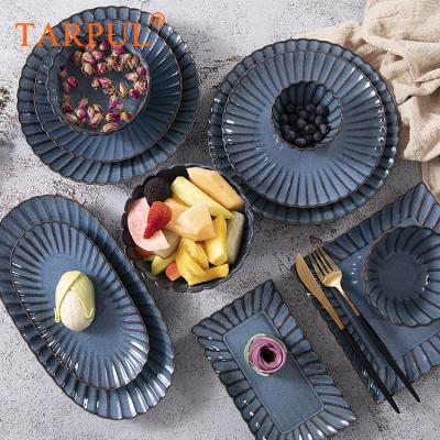 China Sustainable Wholesale Blue Chrysanthemum Dish Ceramic Tarpul Dinnerware Salad Bowl for sale