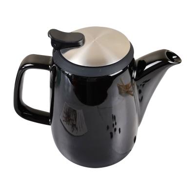 China Large Sustainable Tarpul Black Color Pour Water Kettles 1000ml Ceramic Teapot With Stainless Steel Lid for sale