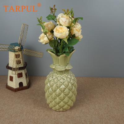 China Wholesale Minimalist Tarpul Vintage Pineapple Shape Decoration Glazed Green Ceramic Vase for sale