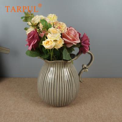 China Minimalist Tarpul Vintage Brown Vertical Stripe Ceramic Water Pot Decoration Vase With Handle for sale