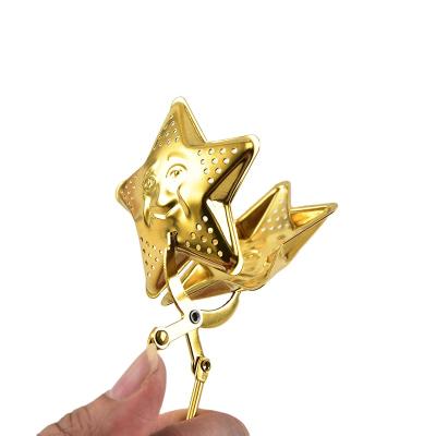 China Viable Gold Smiley Star Long Clip Stainless Steel Tea Infuser for Tea Filterings for sale