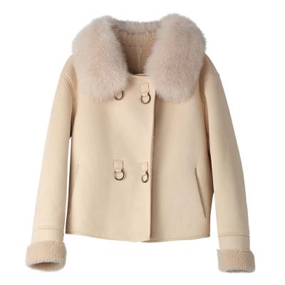 China Outstanding quality breathable elegant woman winter fox fur collar shearling wool rendy coat for sale