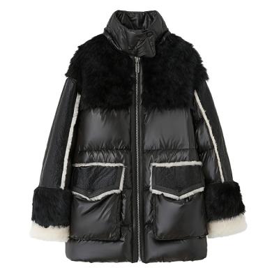 China Sale Winter Women Breathable Warm Outerwear Duck Down Shearling Fabric Woolen Coat for sale