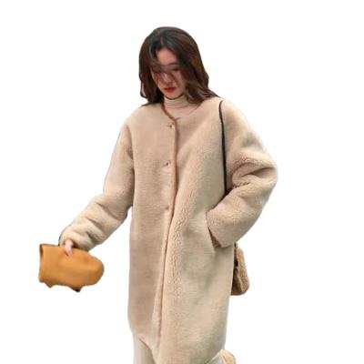 China New Style Alpaca Breathable Sheep Shearing Coat Winter Mid Length Loose Temperament Inspired Shearling Coats for sale