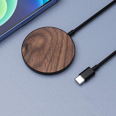 China Cell Phone Walnut Bamboo Wood Magnetic Wireless Charger for MagSafe 15W USB-C Port Fast Charging Charger for iPhone 13 13Pro pro Max Mini for sale