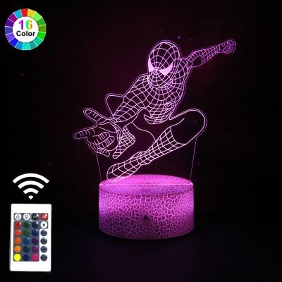 China 7 Color Environment Optical Illusion USB Bedroom Table 3D Spider-Man Modern Acrylic Visual Lamp Led Night Light for sale