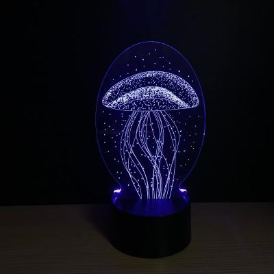 China Modern 3d Illusion Touch Jellyfish Remote Control Color-Changing Animal USB Led Night Lamp For Kids for sale