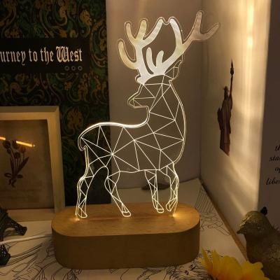 China Customized wholesale modern 3d illusion acrylic luminous wooden base led lamp for home for sale