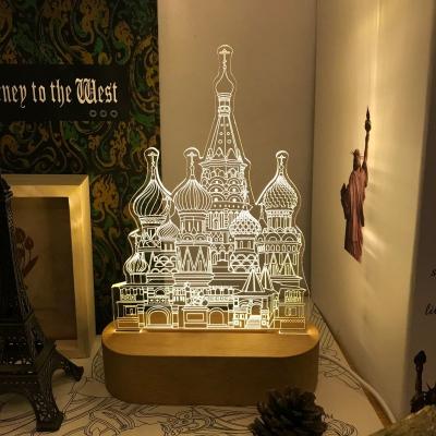 China 2021 hot sale modern amazon 3d wood base acrylic light bedside led night lamps for home decor for sale