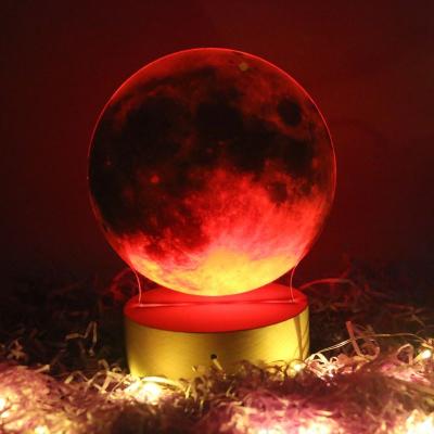 China Modern hot sale moon round lamp color-changing acrylic night light with solid wood base for sale