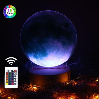 China 2021 new modern gift 3d multicolor touch remote control acrylic led moon light for family for sale