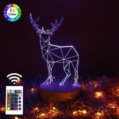 China Customized Modern Picture Anime Elks Color Changing USB Wood Base 3d Smart Table Lamp for sale