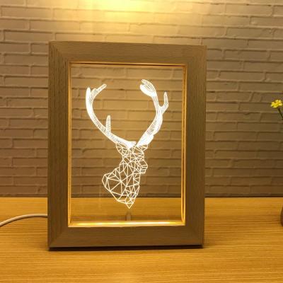 China Wholesale Modern USB Operated Wooden Warm White Touch Switch Frame Photo Lights For Kids Room for sale