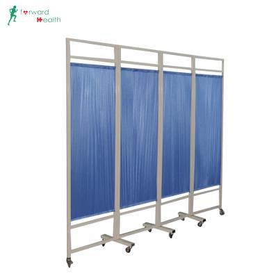 China Hospital Room Hospital Ward Folding Screen With Casters Stainless Steel Four Part Movable Medical Ward Screen for sale