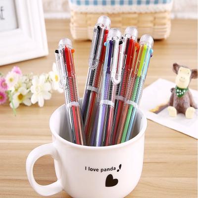 China office & School Pen 6 Pack Multicolor Pens 0.5mm Transparent Barrel Ballpoint Pen 6 in-1 Retractable Ballpoint Pens 6 Colors for Office School Supplement for sale