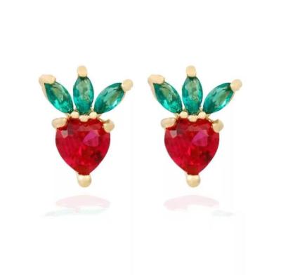 China Summer Sale Small Fresh Fruit Peach Cherry Grape Earrings Cute Girl's Earrings Cute Hot Sweet Strawberry Earrings for sale