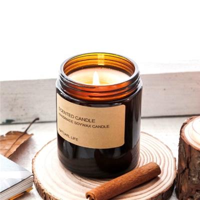 China Gift & Craft Amber Candle Glass Jar Soy Wax Candle Jar With Lid Custom Logo for sale