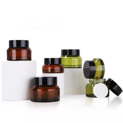 China Green Glass Jar Amber Cosmetic Cream Jar Set Hair Cosmetic Cream Jar Empty for sale