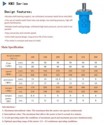 China KM3 Hydraulic Brake Motors 100ML/R Drilling Rig Motor Low Noise for sale