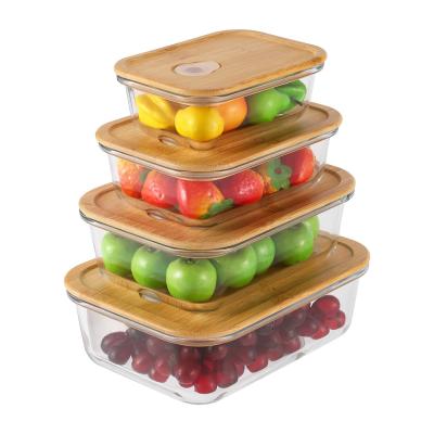 China Besty Waterproof Bamboo Glass Box Storagelunch Freshness Preservation Tableware Glass Food Container for sale