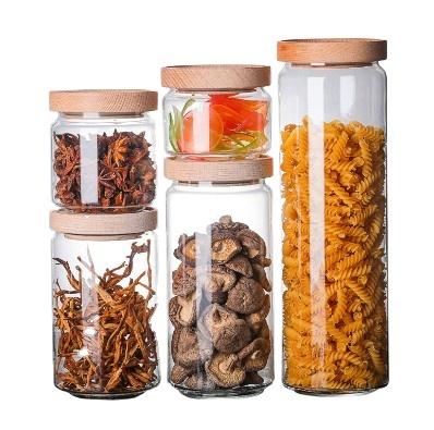 China Retro Candy Storage Freshness Storage Jars Big Size Nordic Airtight Lid Luxsury Wooden Food Glass Jar for sale