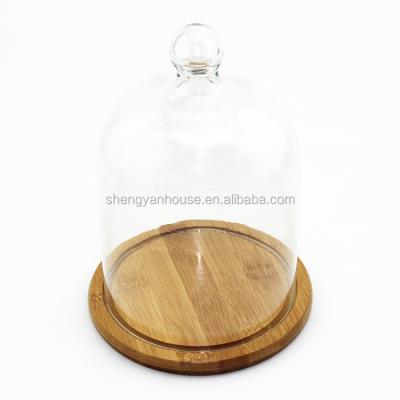 China Minimalist Guangzhou Manufacturer Clear Glass Dome Bell Jar With Bamboo Wood Base For Factories Glass Dome for sale