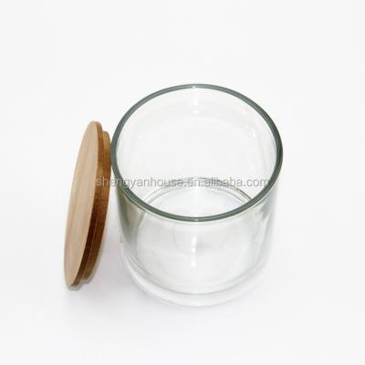 China Good Quality Sustainable Empty Glass Candle Jar With Lid 73*80mm Bamboo Empty Candle Jars for sale