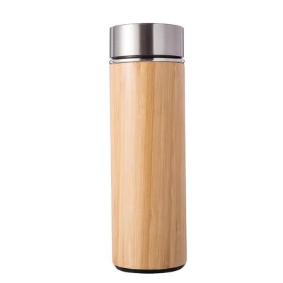 China Sustainable Hot Selling Amazon 600ml Double Wall Bamboo Tumbler With Stainless Steel Tea Infuser Water Bottle for sale