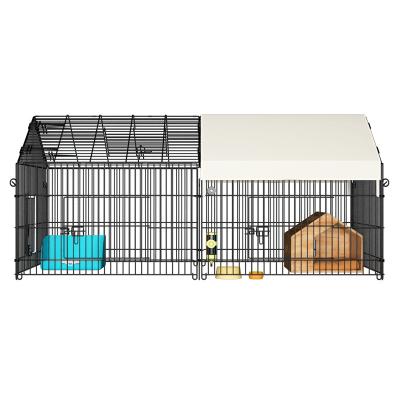 China Viable Foldable Outdoor Backyard Metal Cage Chicken Cage Fence Duck Rabbit Cat Crate Playpen Exercise Cage With Weather Proof Cover for sale