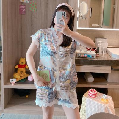 China Factory Wholesale Lace Ladies Short Sleeve Silk Pajamas QUICK DRY for sale