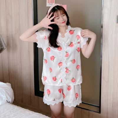 China Factory direct supply QUICK DRY short sleeve silk lace peach ladies white pajamas for sale