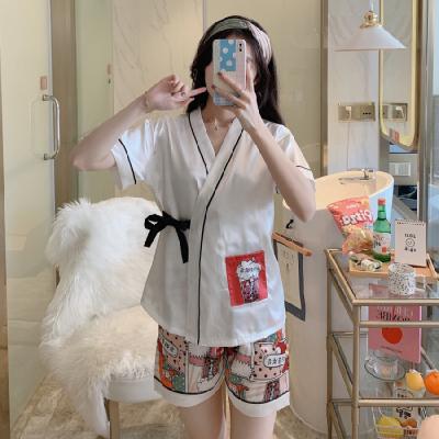 China Factory direct supply QUICK DRY ladies short sleeve Japanese silk white pajamas for sale