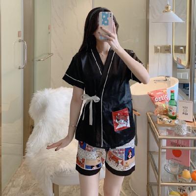 China Factory direct supply QUICK DRY V neckline ladies short sleeve Japanese silk pajamas for sale