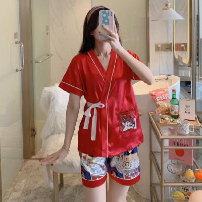 China Factory direct supply QUICK DRY Japanese silk v-neckline ladies loose pajamas for sale